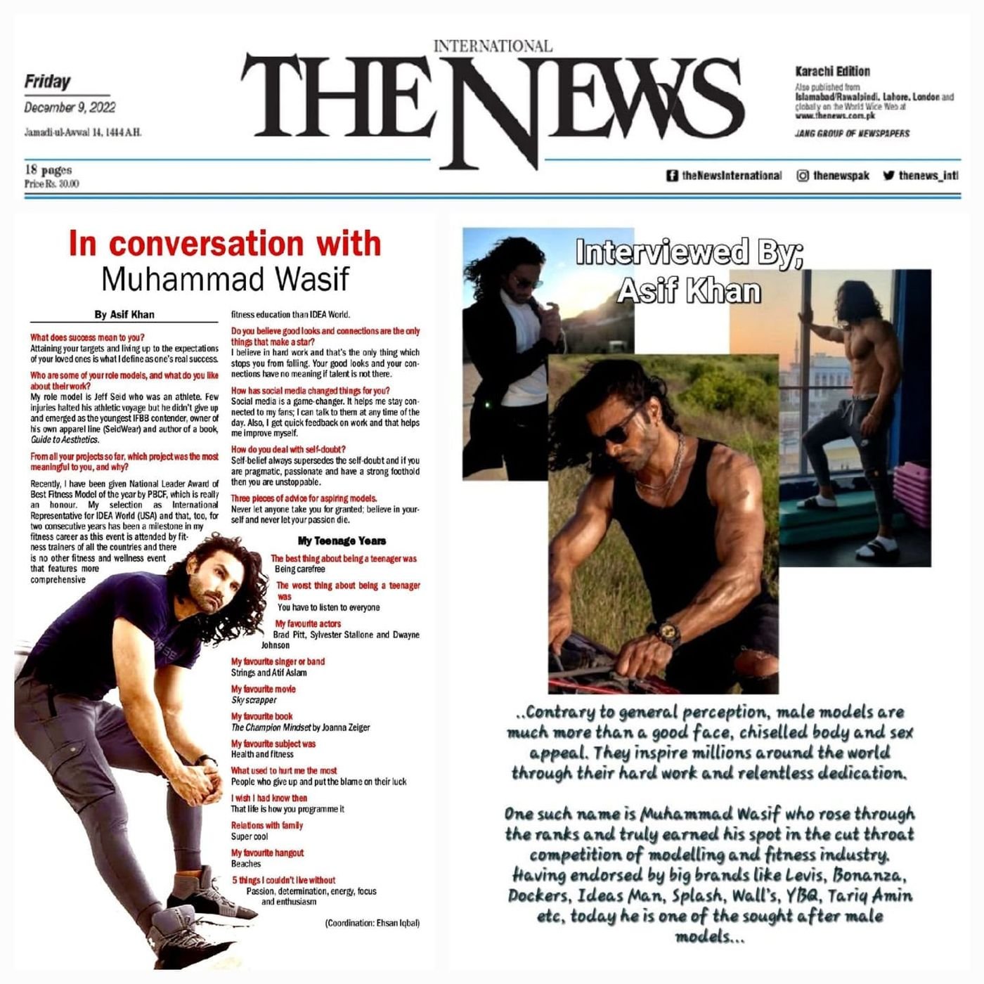 Newspaper feature page about Muhammad Wasif